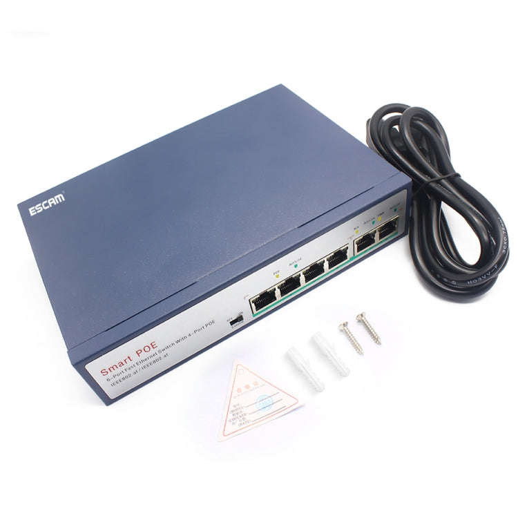 ESCAM POE 4+2 6-Port Fast Ethernet Switch 4-Port POE 10/100M 120W Network Switch, Transmission Di...
