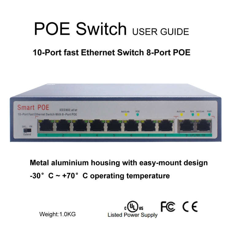 ESCAM POE 8+2 10-Port Fast Ethernet Switch 8-Port POE 10/100M 120W Network Switch, Transmission D...