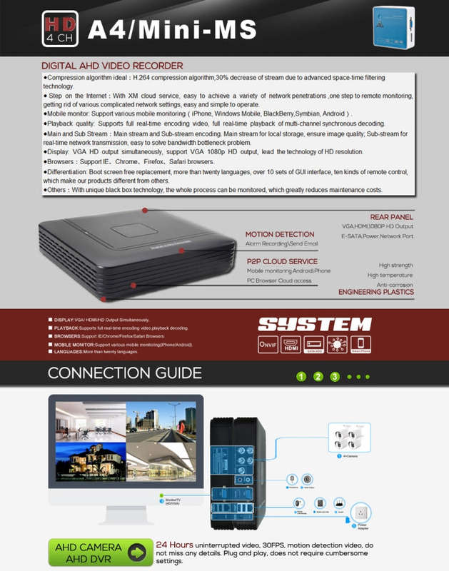 A4/Mini-MS 5 in 1 4-Channel Dual Stream H.264 1080N Mini AHD DVR, Support AHD / TVI / CVI / CVBS ...