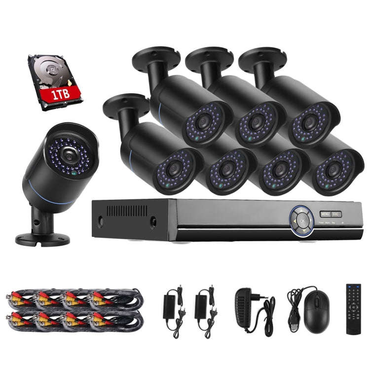 A8B5 8 Channel 720P 1.0 Mega Pixel 8 x Bullet IP Cameras AHD DVR Kit with 1TB HDD Disk, Support N...