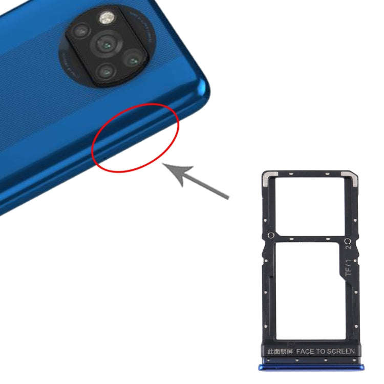 SIM Card Tray + SIM Card Tray / Micro SD Card Tray for Xiaomi Poco X3 / Poco X3 NFC(Blue)