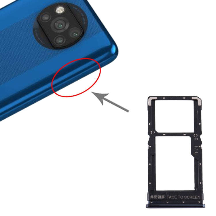 SIM Card Tray + SIM Card Tray / Micro SD Card Tray for Xiaomi Poco X3 / Poco X3 NFC(Black)