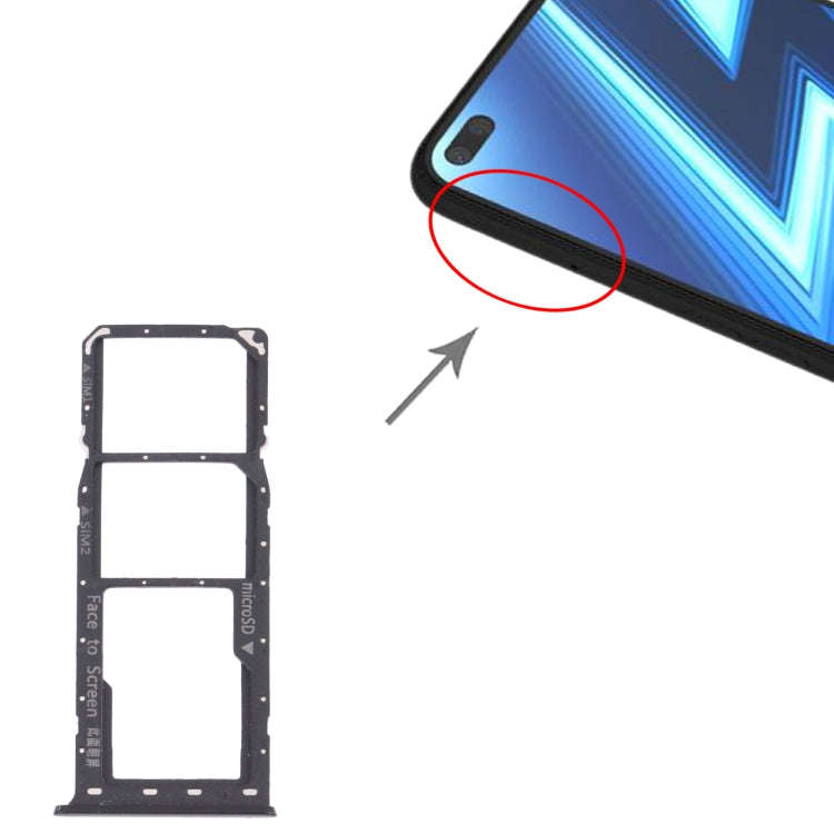 For OPPO Realme 6 Pro RMX2061, RMX2063  SIM Card Tray + SIM Card Tray + Micro SD Card Tray (Black)
