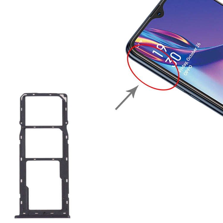 For OPPO A12 CPH2083, CPH2077  SIM Card Tray + SIM Card Tray + Micro SD Card Tray (Black)