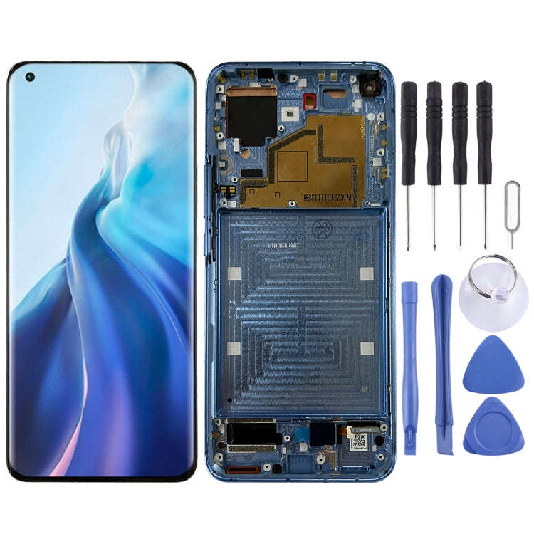 Original LCD Screen for Xiaomi Mi 11 M2011K2C, M2011K2G Digitizer Full Assembly with Frame(Blue)