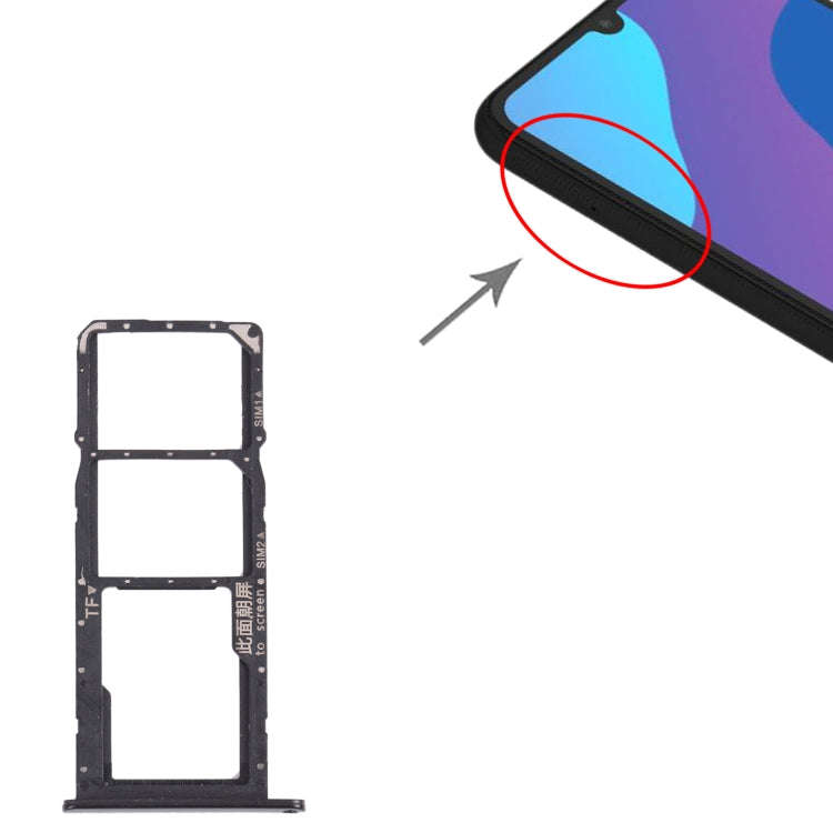 SIM Card Tray + SIM Card Tray + Micro SD Card Tray for Honor 9A(Black)
