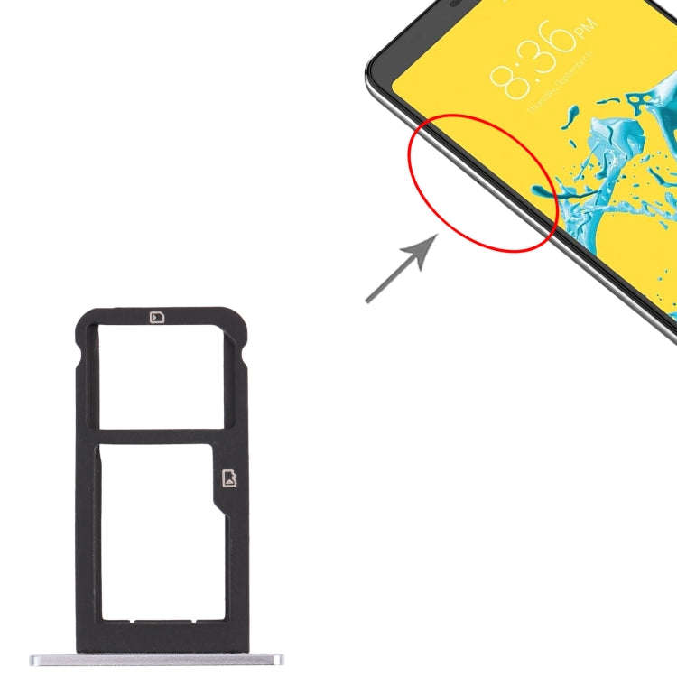 SIM Card Tray + Micro SD Card Tray for ZTE Blade Z Max Z982 (Silver)
