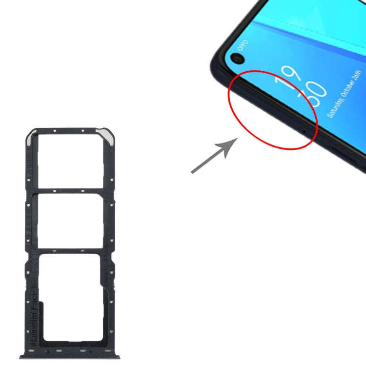 For OPPO A52 4G SIM Card Tray + SIM Card Tray + Micro SD Card Tray (Black)