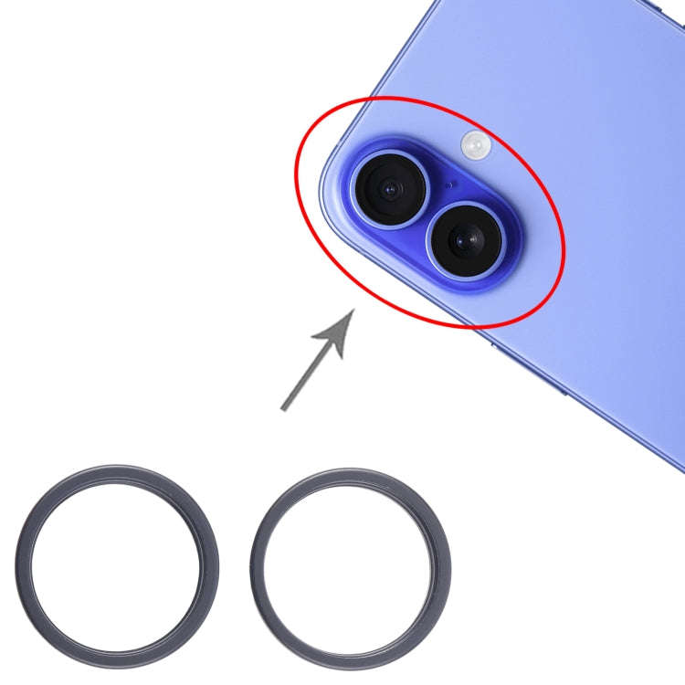 For iPhone 16 2pcs/set Rear Camera Glass Lens Metal Outside Protector Hoop Ring (Black)