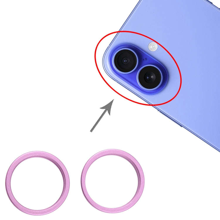 For iPhone 16 Plus 2pcs/set Rear Camera Glass Lens Metal Outside Protector Hoop Ring (Purple)