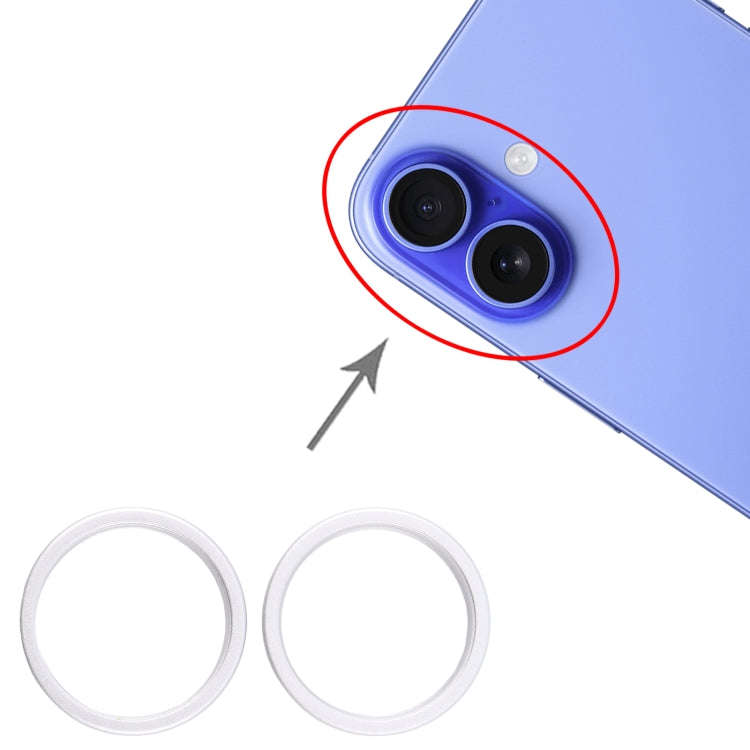For iPhone 16 Plus 2pcs/set Rear Camera Glass Lens Metal Outside Protector Hoop Ring (Silver)