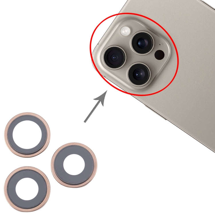 For iPhone 16 Pro 3pcs/Set Camera Lens Cover (Gold)
