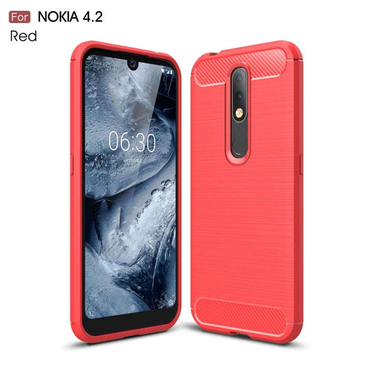 Brushed Texture Carbon Fiber TPU Case for Nokia 4.2(Red)