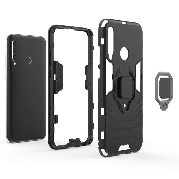 PC + TPU Shockproof Protective Case with Magnetic Ring Holder for Huawei Honor 10i(Black)