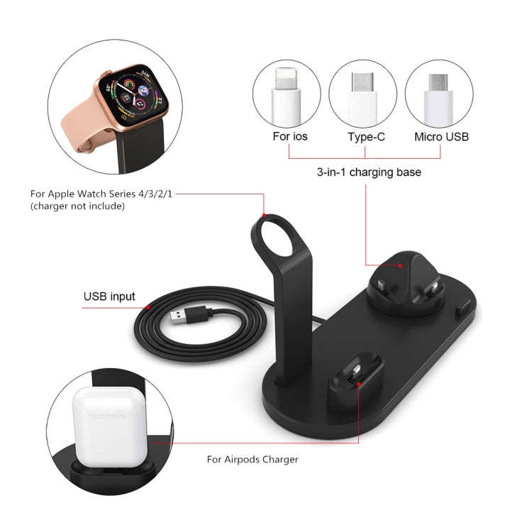 HQ-UD15 5 in 1 Micro USB + USB-C / Type-C + 8 Pin Interface Phone Charging Base with 8 Pin Earpho...