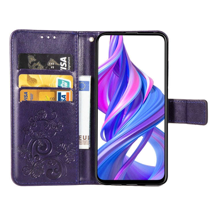 Lucky Clover Pressed Flowers Pattern Leather Case for Huawei Honor 9X Pro, with Holder & Card Slo...