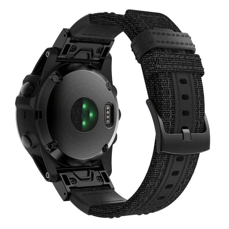Canvas and Leather Watch Band for Garmin Fenix5x Plus Fenix3, Wrist Strap Size:150+110mm(Black)