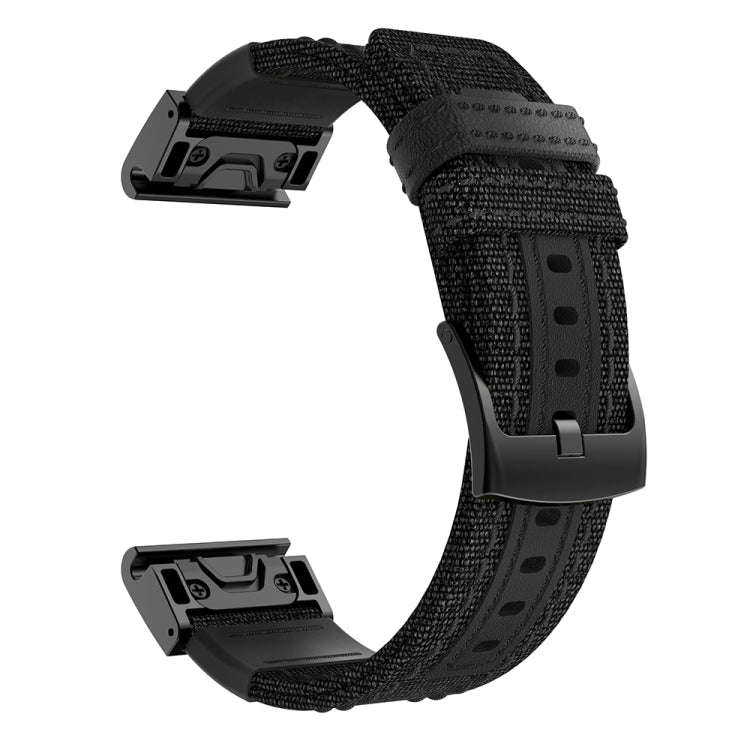 Canvas and Leather Watch Band for Garmin Fenix5x Plus Fenix3, Wrist Strap Size:150+110mm(Black)