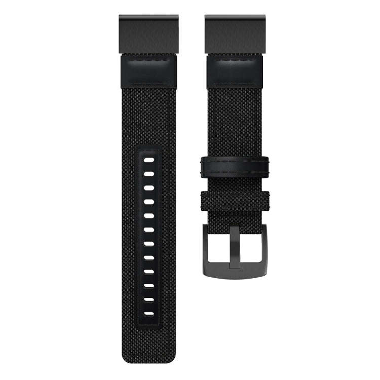 Canvas and Leather Watch Band for Garmin Fenix5x Plus Fenix3, Wrist Strap Size:150+110mm(Black)
