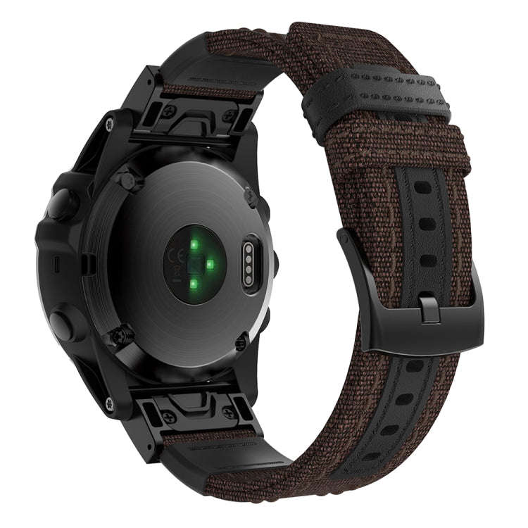Canvas and Leather Watch Band for Garmin Fenix5x Plus Fenix3, Wrist Strap Size:150+110mm(Brown)