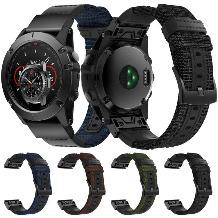 Canvas and Leather Watch Band for Garmin Fenix5x Plus Fenix3, Wrist Strap Size:150+110mm(Black)