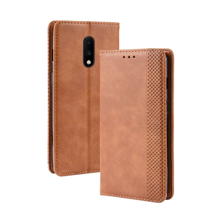 Magnetic Buckle Retro Crazy Horse Texture Horizontal Flip Leather Case for OnePlus 7, with Holder...