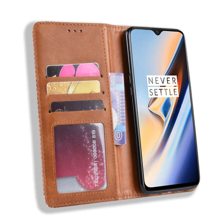 Magnetic Buckle Retro Crazy Horse Texture Horizontal Flip Leather Case for OnePlus 7, with Holder...
