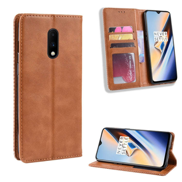 Magnetic Buckle Retro Crazy Horse Texture Horizontal Flip Leather Case for OnePlus 7, with Holder...