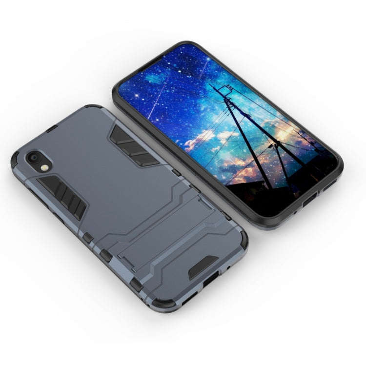 Shockproof PC + TPU Case for Huawei Honor 8S, with Holder(Navy Blue)