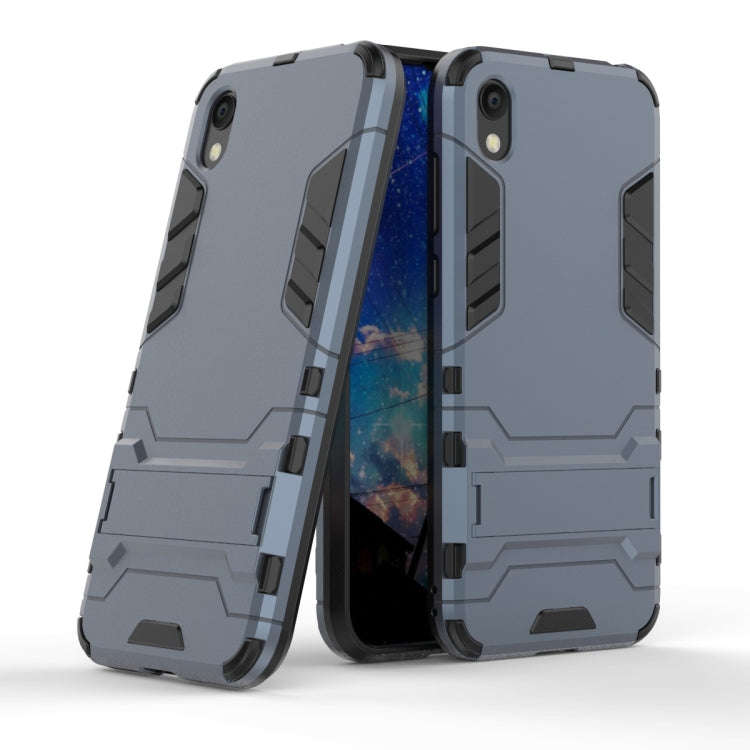 Shockproof PC + TPU Case for Huawei Honor 8S, with Holder(Navy Blue)