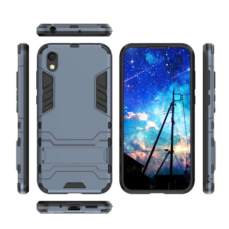 Shockproof PC + TPU Case for Huawei Honor 8S, with Holder(Navy Blue)