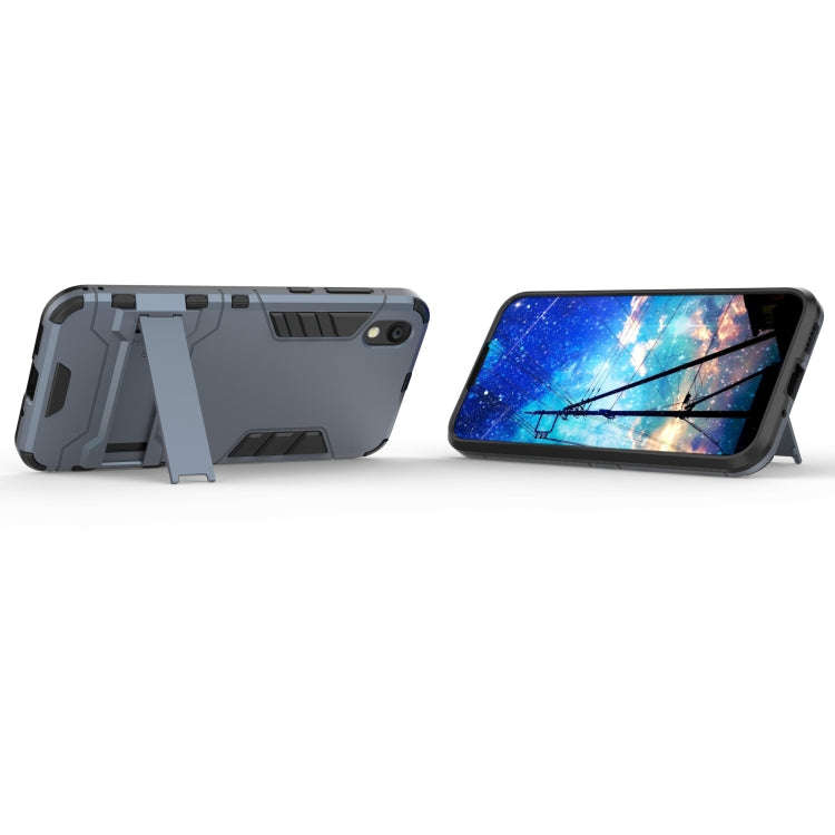 Shockproof PC + TPU Case for Huawei Honor 8S, with Holder(Navy Blue)