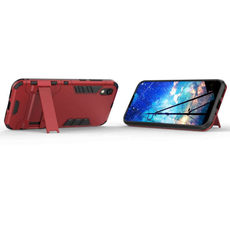 Shockproof PC + TPU Case for Huawei Honor 8S, with Holder(Red)
