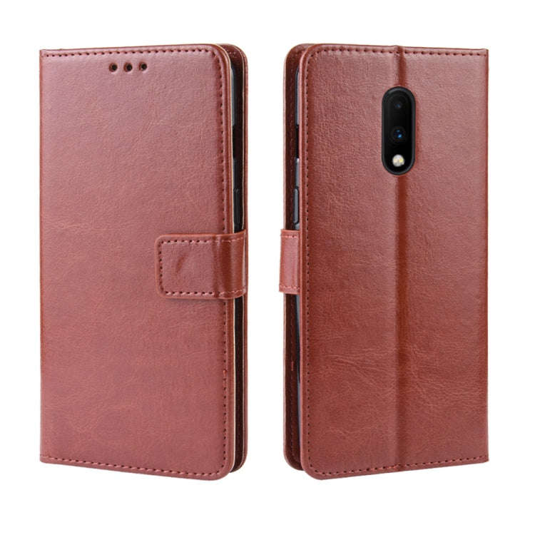 Retro Crazy Horse Texture Horizontal Flip Leather Case for OnePlus 7, with Holder & Card Slots & ...