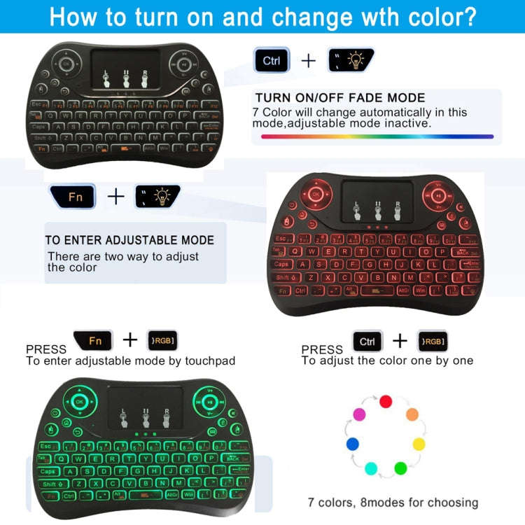 I8 Max 2.4GHz Mini Wireless Keyboard with Touchpad Rechargeable Fly Air Mouse Smart Game 7-color ...