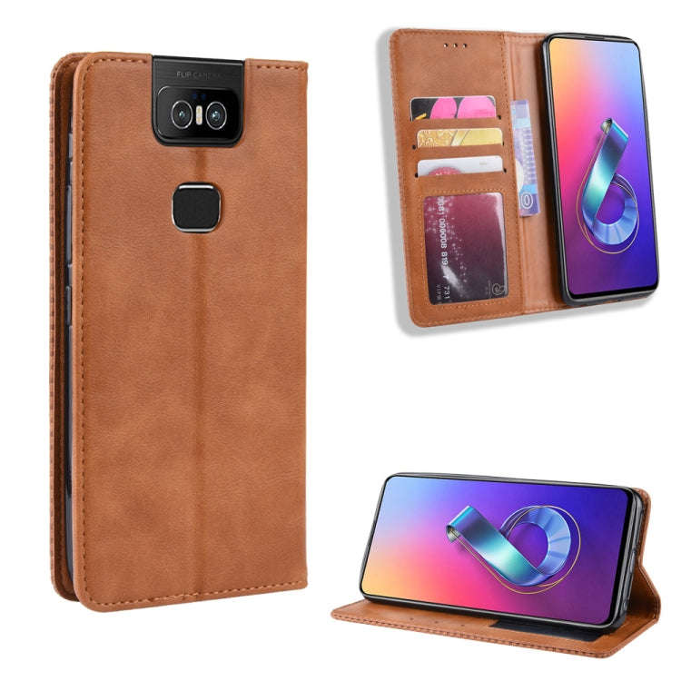 Magnetic Buckle Retro Crazy Horse Texture Horizontal Flip Leather Case for Asus Zenfone 6 ZS630KL...