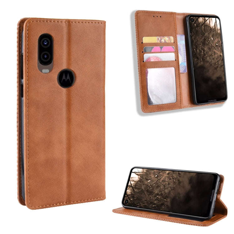 Magnetic Buckle Retro Crazy Horse Texture Horizontal Flip Leather Case for Motorola MOTO One Visi...