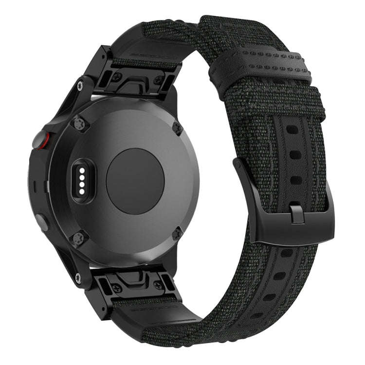 Canvas and Leather Watch Band for Garmin Fenix5 Plus, Wrist Strap Size:150+110mm(Black)