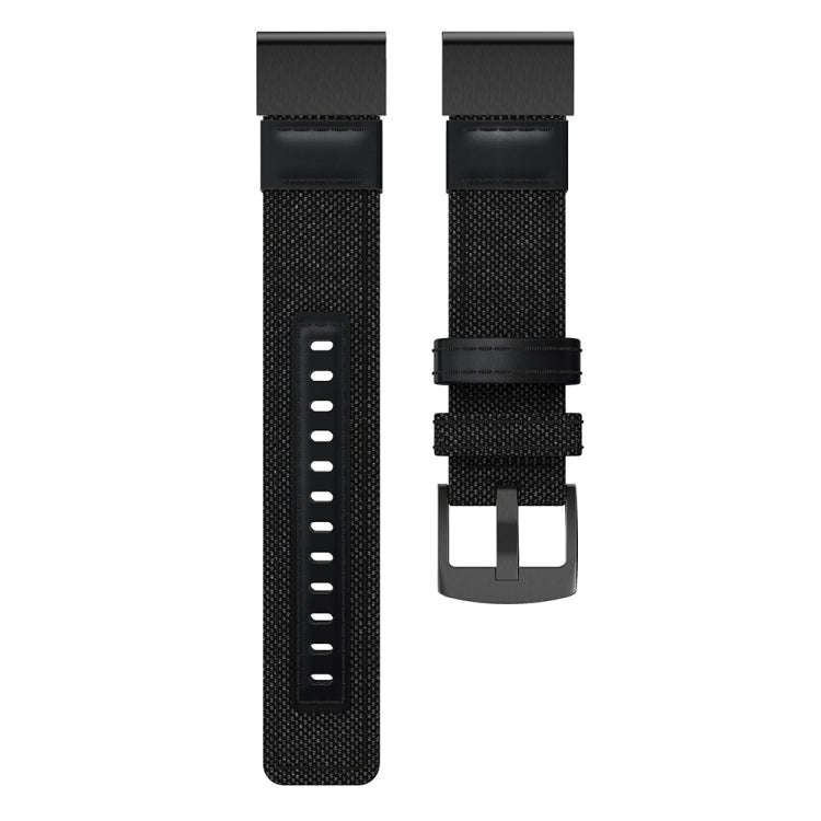 Canvas and Leather Watch Band for Garmin Fenix5 Plus, Wrist Strap Size:150+110mm(Black)