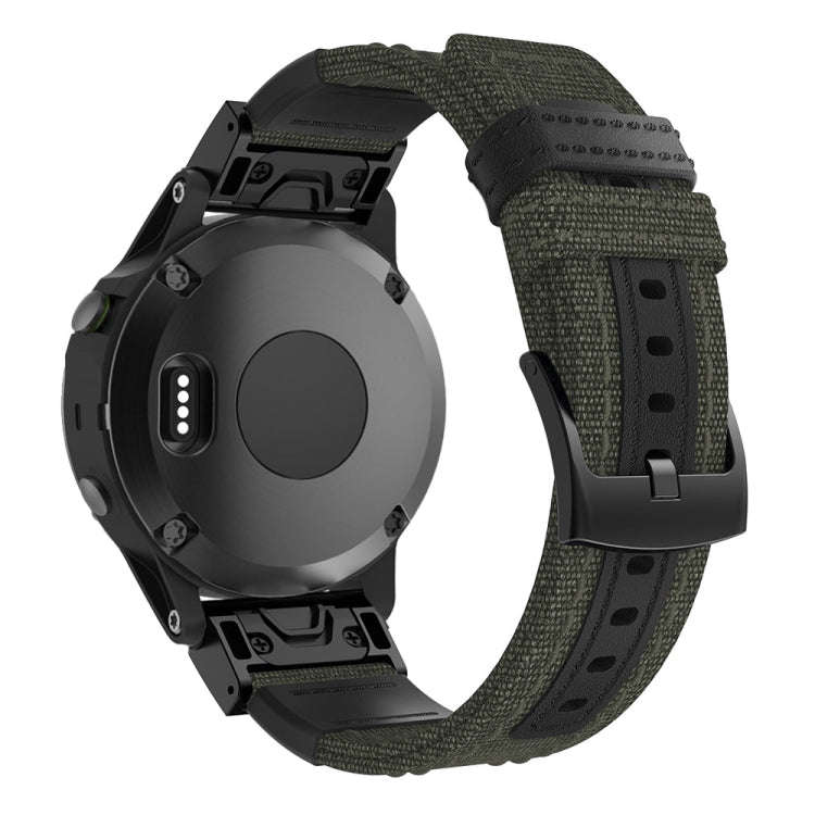 Canvas and Leather Watch Band for Garmin Fenix5 Plus, Wrist Strap Size:150+110mm(Army Green)
