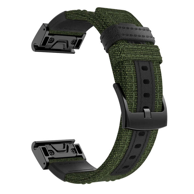 Canvas and Leather Watch Band for Garmin Fenix5 Plus, Wrist Strap Size:150+110mm(Army Green)