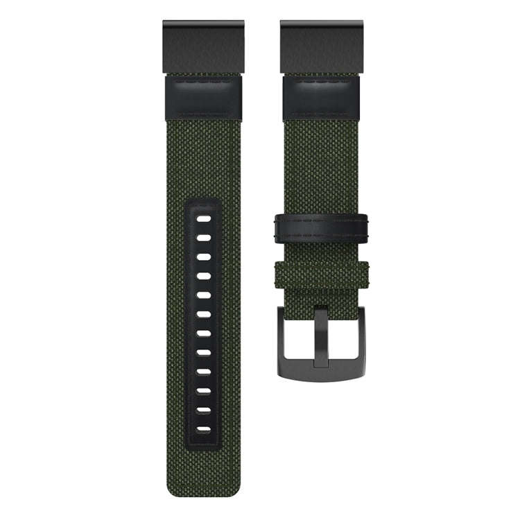 Canvas and Leather Watch Band for Garmin Fenix5 Plus, Wrist Strap Size:150+110mm(Army Green)