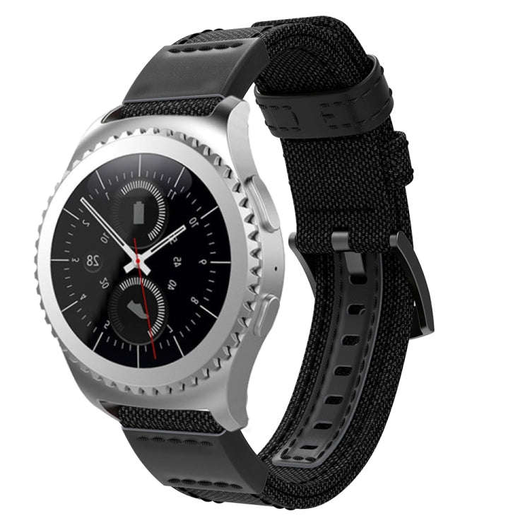 Canvas and Leather Watch Band for Samsung Gear S2/Galaxy Active 42mm, Wrist Strap Size:135+96mm(B...