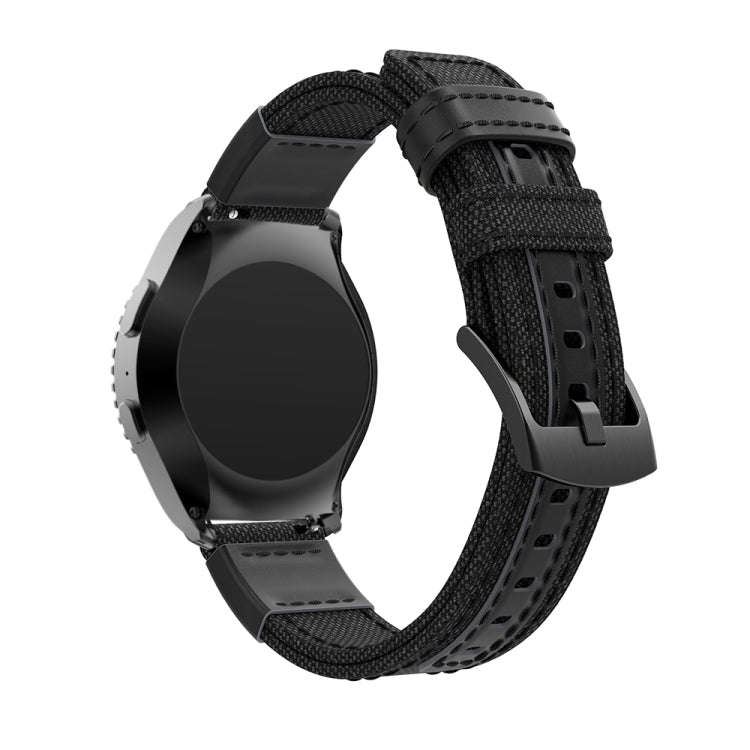 Canvas and Leather Watch Band for Samsung Gear S2/Galaxy Active 42mm, Wrist Strap Size:135+96mm(B...