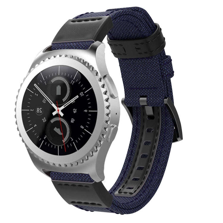 Canvas and Leather Watch Band for Samsung Gear S2/Galaxy Active 42mm, Wrist Strap Size:135+96mm(B...