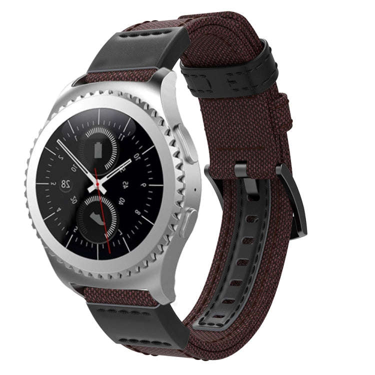 Canvas and Leather Watch Band for Samsung Gear S2/Galaxy Active 42mm, Wrist Strap Size:135+96mm(B...