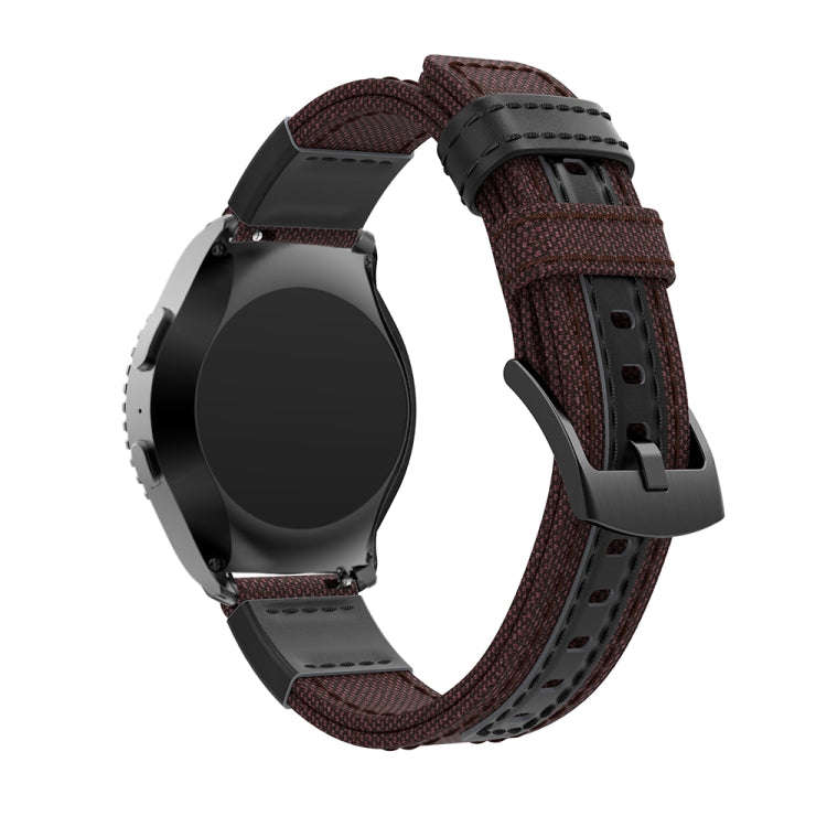 Canvas and Leather Watch Band for Samsung Gear S2/Galaxy Active 42mm, Wrist Strap Size:135+96mm(B...