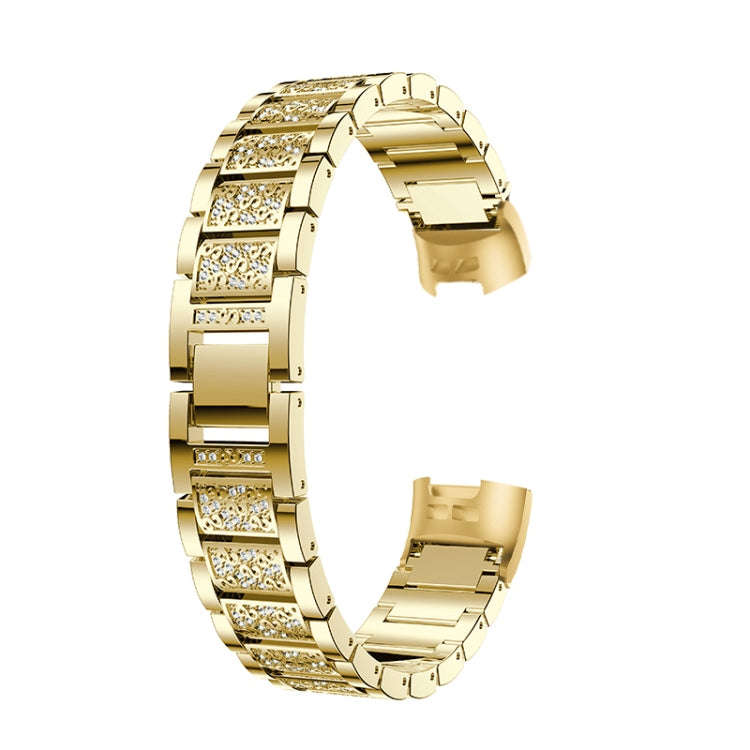 Diamond-studded Solid Stainless Steel Watch Band for Fitbit Charge 3(Gold)