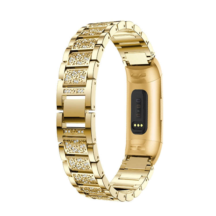 Diamond-studded Solid Stainless Steel Watch Band for Fitbit Charge 3(Gold)