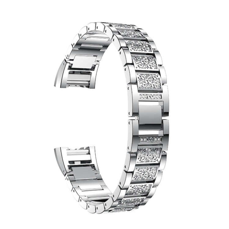 Diamond-studded Solid Stainless Steel Watch Band for Fitbit Charge 2(Silver)